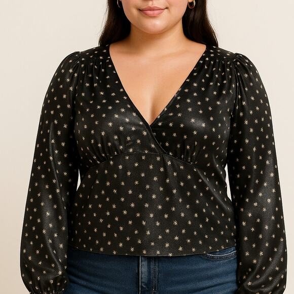 Lush Women’s Blouse XXL Black White Floral Long Sleeve Top - Picture 1 of 9